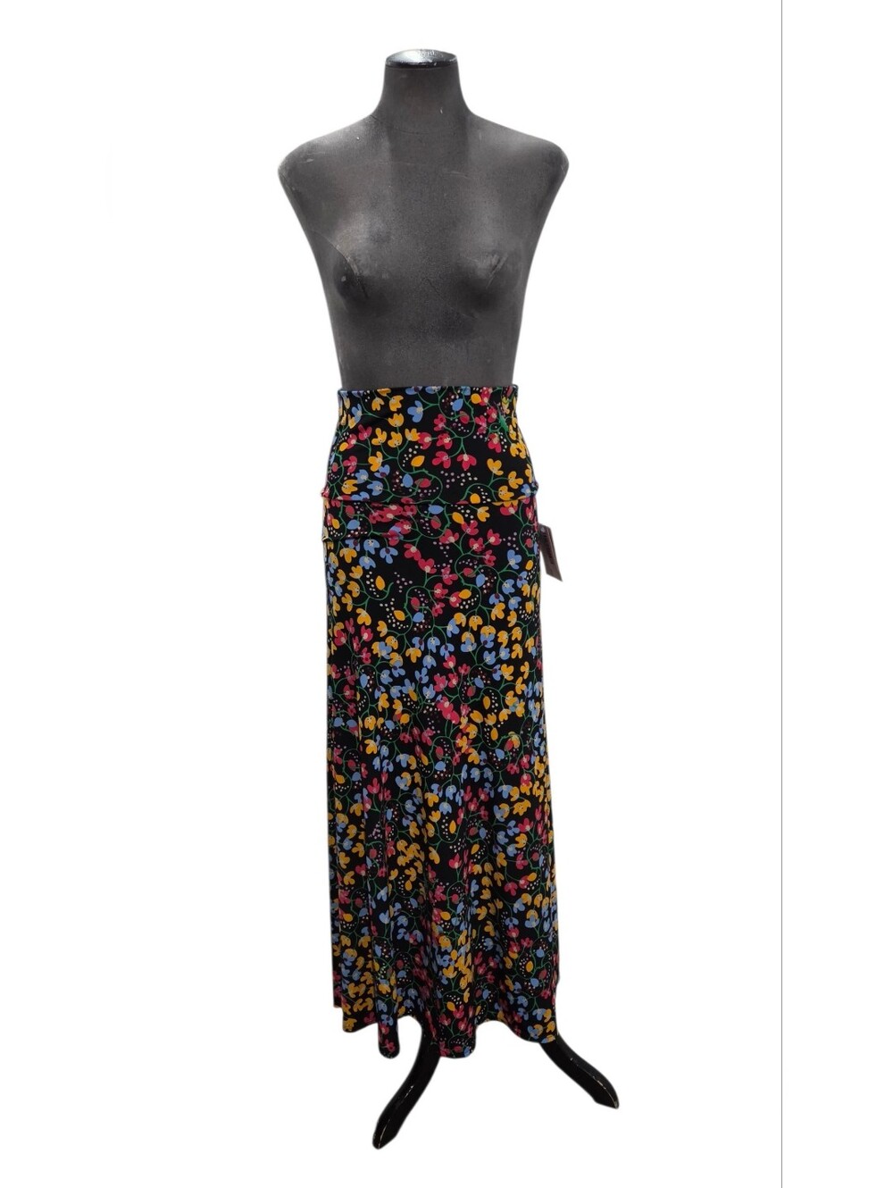 LuLaRoe Size XXS Black Floral Maxi Skirt with Bright Multicolor Print NWT